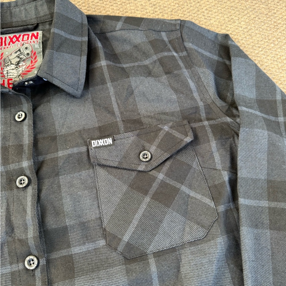 Dixxon Flannel Co. The .45 Black / Grey Plaid Button Down Shirt Women’s Size XL - Picture 3 of 8
